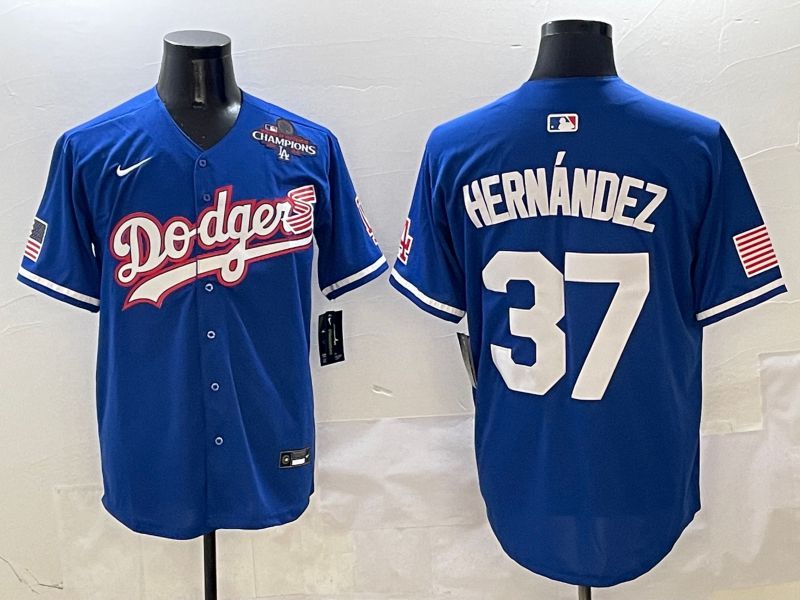 Men Los Angeles Dodgers 37 Hernandez Blue Second generation Joint Name Nike 2025 MLB Jersey style 5